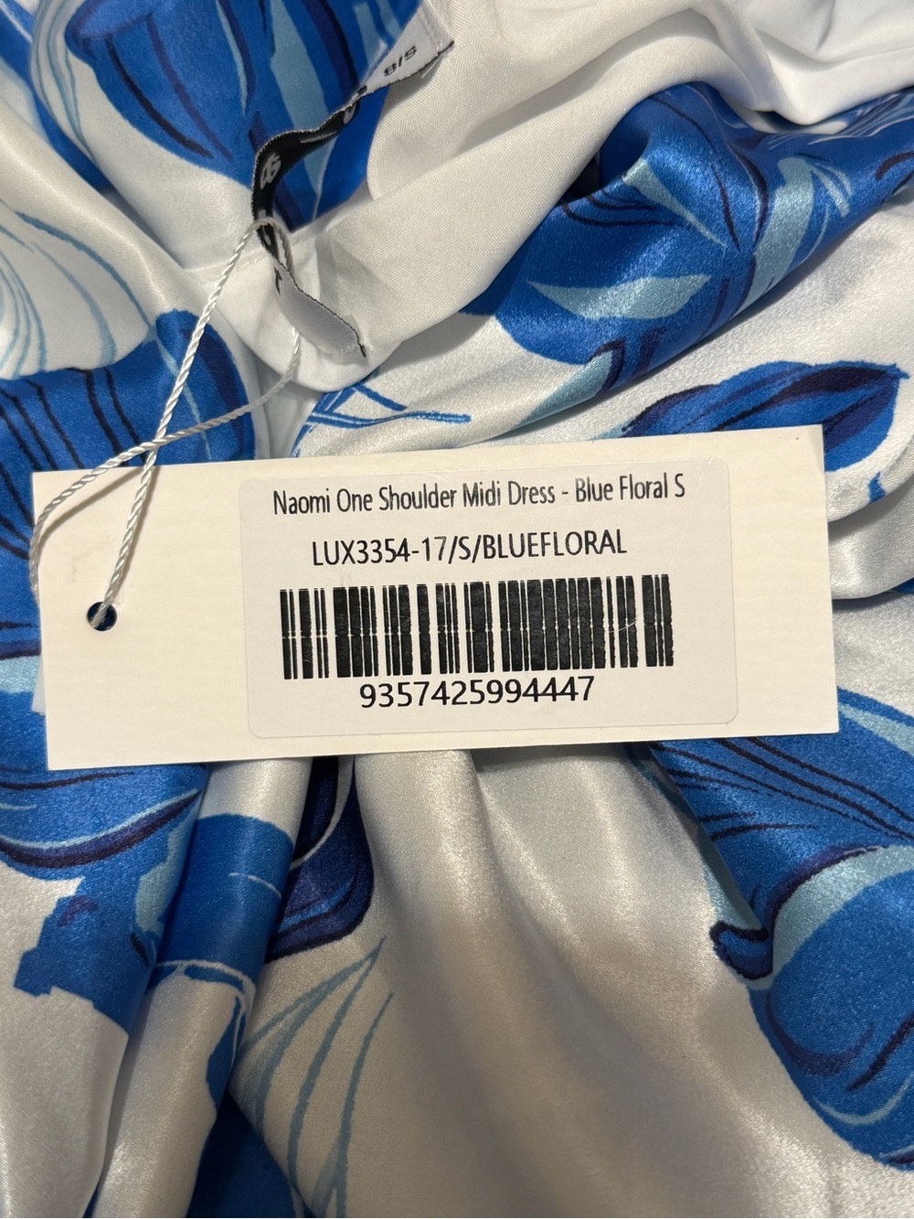 NWT YH & CO Naomi One Shoulder Blue Floral Midi Dress Size Small - Picture 5 of 7